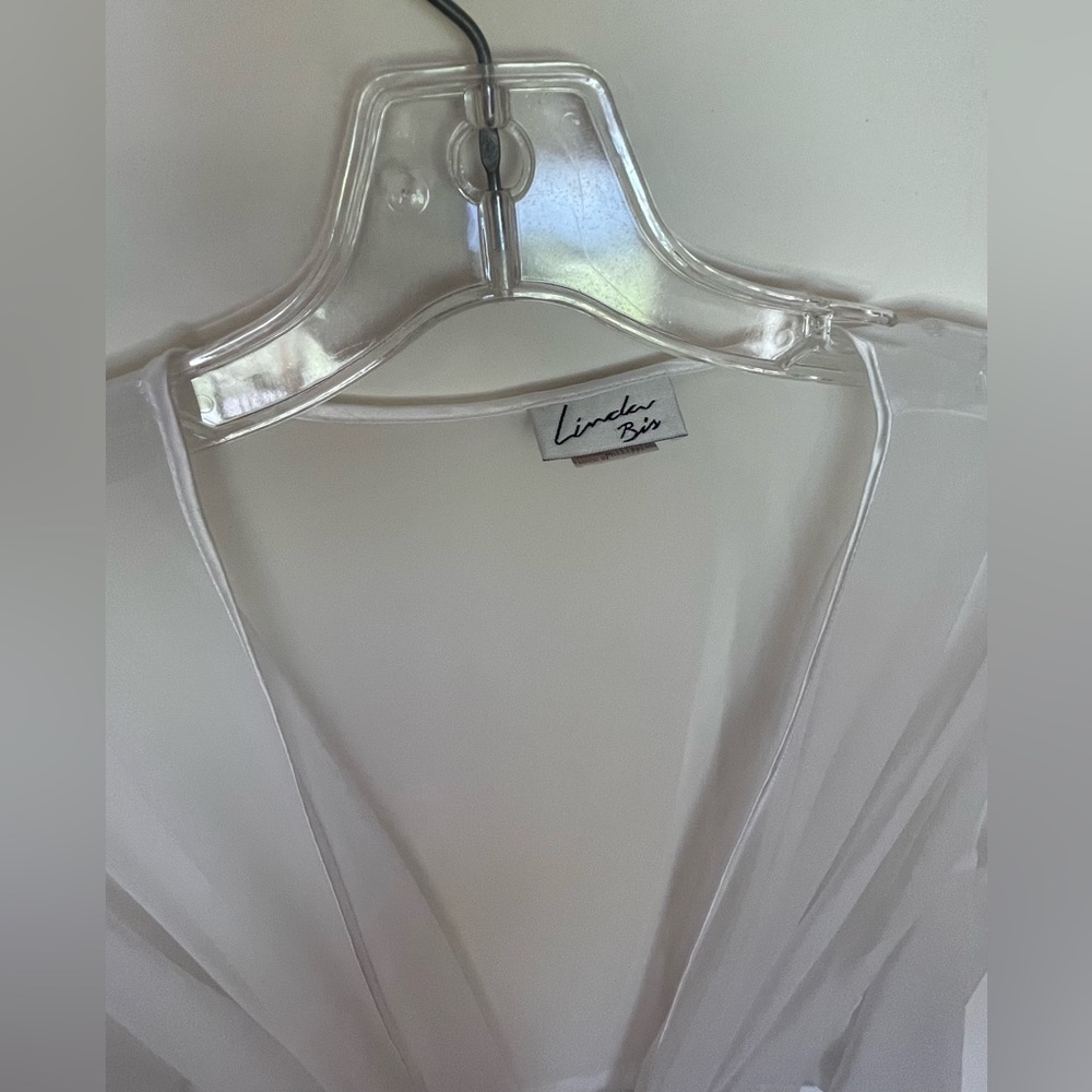 Linda Bis vintage Elegant White Sheer Robe satin wedding sexy bachelorette party - Picture 3 of 8